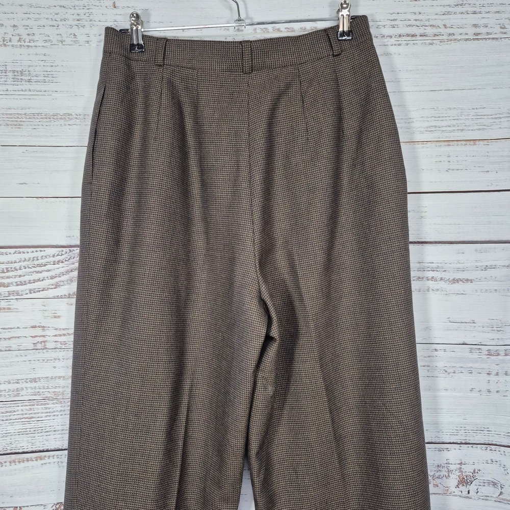 Harve Benard Petite 100% Wool Brown Houndstooth Pleated Dress Pants Size 14P - Picture 6 of 9